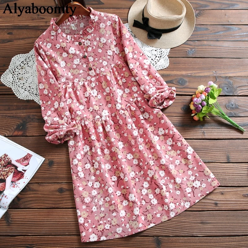 Женское мини-платье с оборками на воротнике и цветочным принтом | Женская одежда