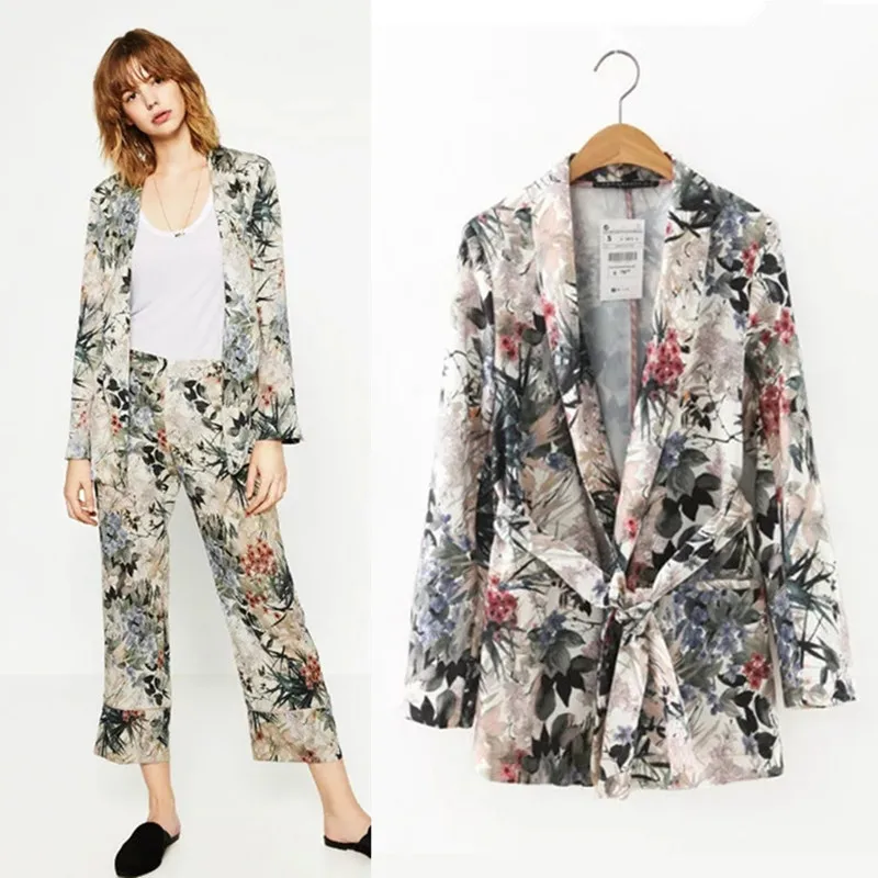 YASUGUOJI Новое поступление осенний Модный Цветочный Блейзер Женский винтажный