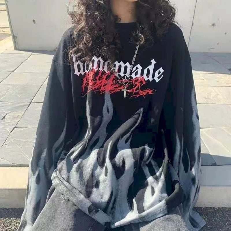 

Tie-dye Long-sleeved T-shirt Women Oversized Tshirt 2022 Spring New Loose Hip-hop High Street Harajuku Style Top Student Y2k