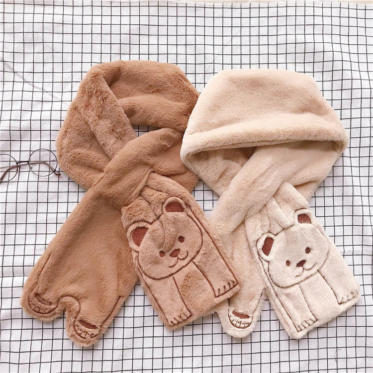 Осенне-зимний японский шарф сладкой Лолиты с милой вышивкой медведя сохраняющий