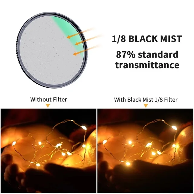K&ampF Concept Black Mist 1/4 1/8 Lens Filter Special Effects Scratch Resistant Green Coated 49mm 52mm 58mm 62mm 67mm 77mm 82mm |