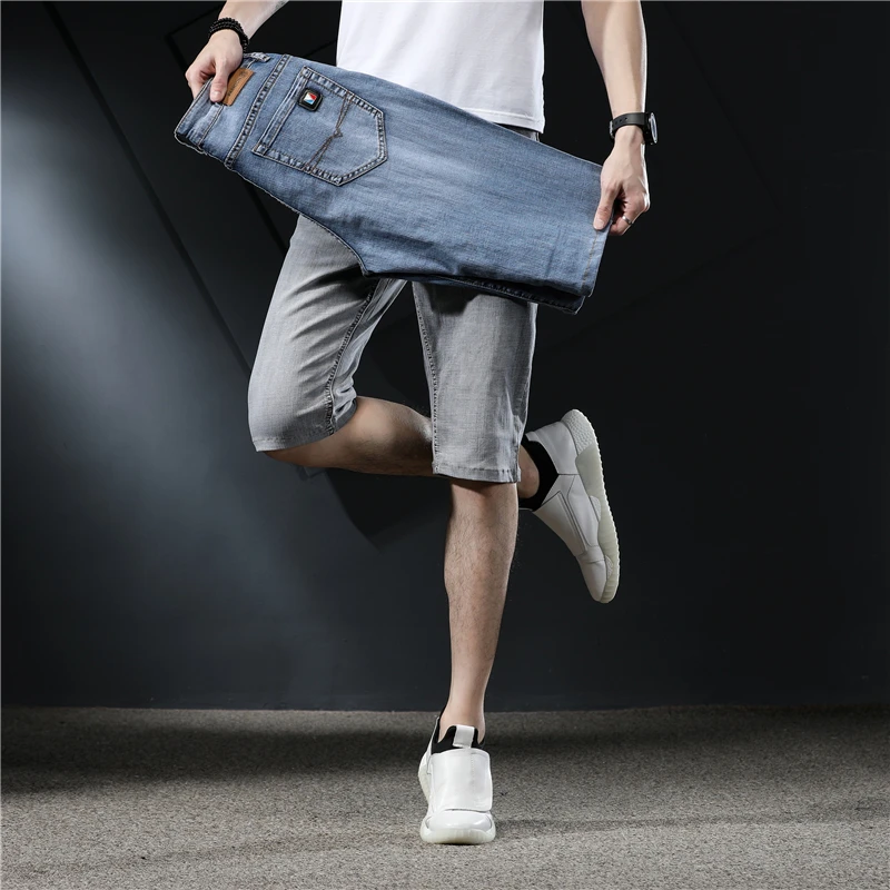 Шорты мужские прямые из денима модные брюки в классическом стиле Стрейчевые
