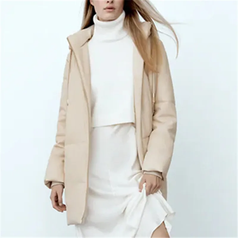 

2021 new winter women's clothing simple temperament versatile imitation leather hooded cotton coat warm coat