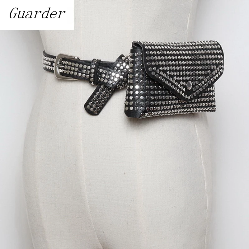 Guarder Brand Rivets Waist Pack Luxury Designer Fanny Small Fashion Women Bag Phone Pouch Punk Belt Purse GUA0060 | Багаж и сумки