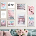 Настенная картина розовая вишня, японское изображение на холсте в скандинавском стиле, постеры и принты для украшения гостиной