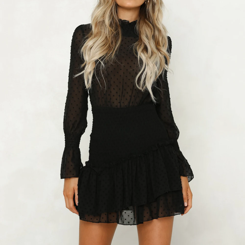 Женское Прозрачное мини-платье принцессы белое платье с оборками и длинным