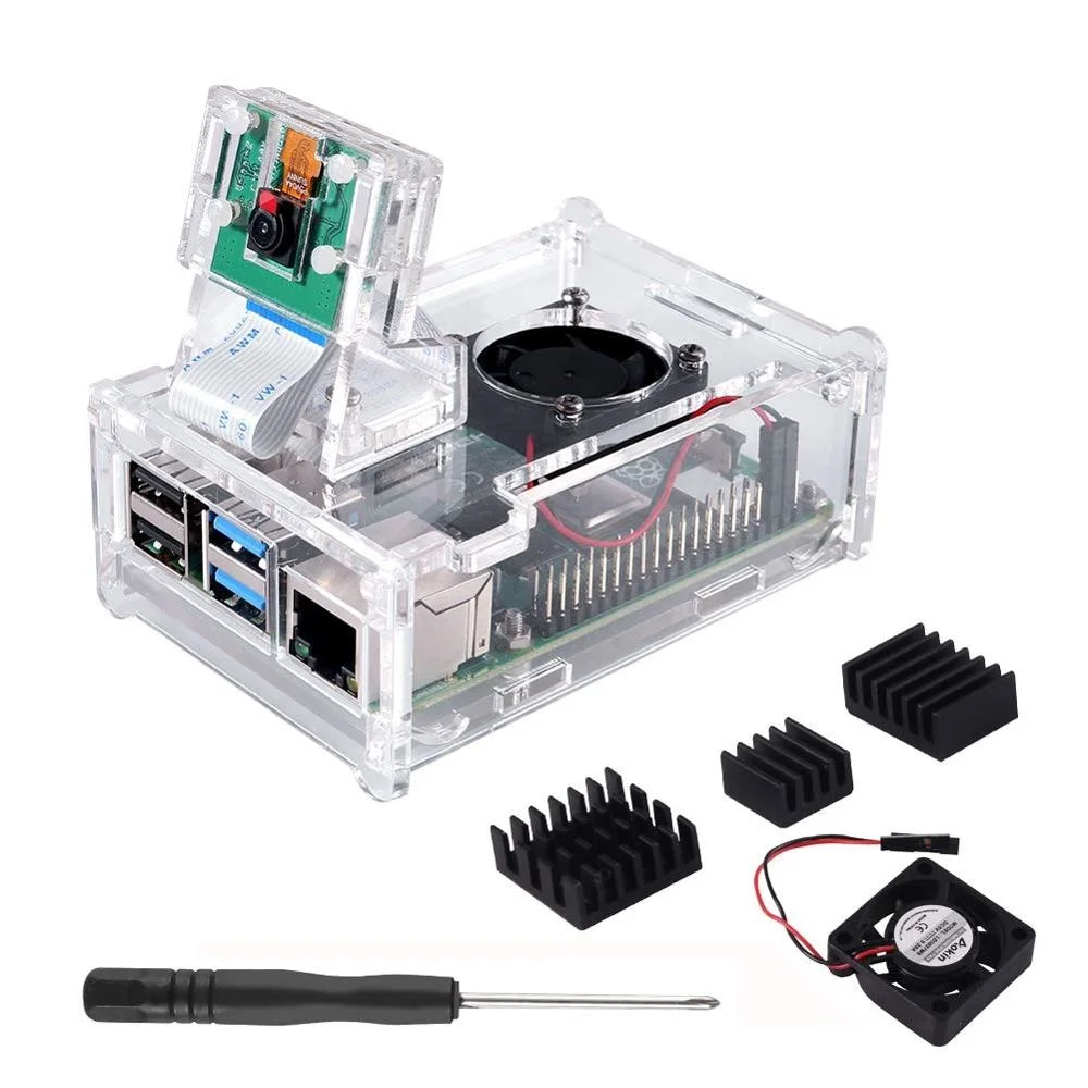 

Raspberry Pi 4 B Case Supporting Camera Installation with Heatsinks + Camera Case Holder + Cooling Fan + Acrylic Case for Pi 4