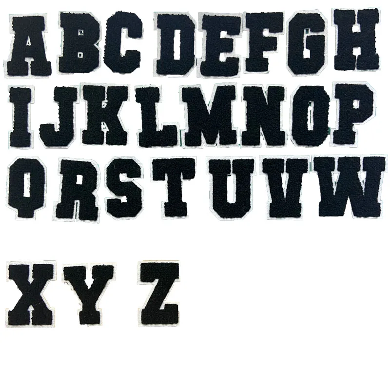 

2021 New 3D Black A-Z 26 Letters Chenille Embroidered Patches Sew-on Alphabet Letter Embroidery Applique Sewing On Badge1 Set