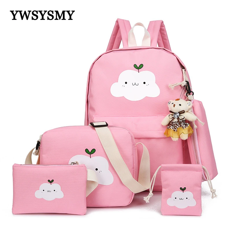 Модный детский рюкзак для девочек, набор из 5 предметов, повседневные холщовые школьные ранцы для девочек-подростков