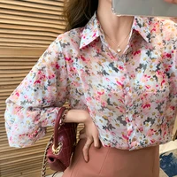 2022 fashion women blouse long lantern sleeve floral print casual blouses female vintage tops blusas and shirts