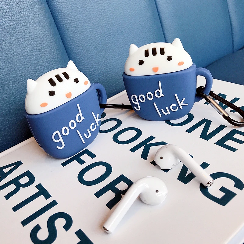 

Blue Cat Wireless Bluetooth Earphone Protective Cover Suitable For AirPods Cute All-Inclusive Side Anti-Lost Lanyard Non-Slip Si