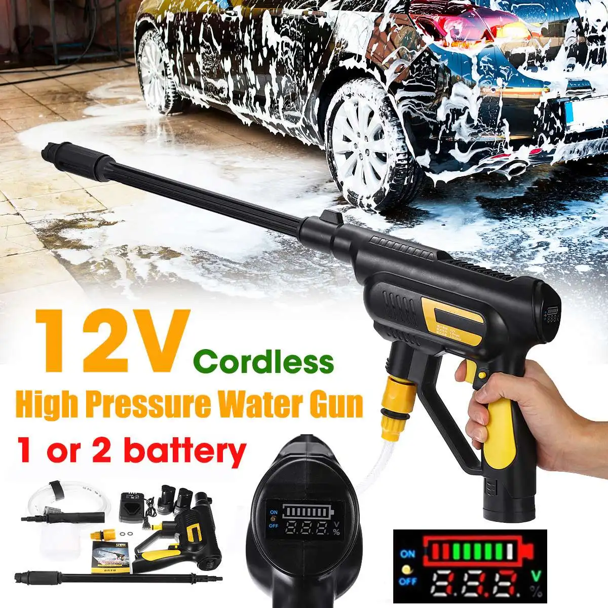 

12V Car Washer Cordless Portable High Pressure Cleaner Rechargable Self-Priming Washing Machine Auto Garden Electric Cleaning