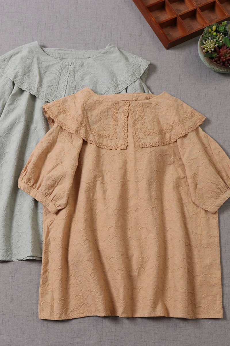 

Summer New Solid Embroidered Shirt Tops Women Casual Daily Wear
