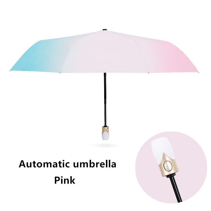 New Automatic Umbrella Rain Women Gradient Color Folding Umbrellas Windproof Black Coating Anti UV Parasol Women's Girl | Дом и сад