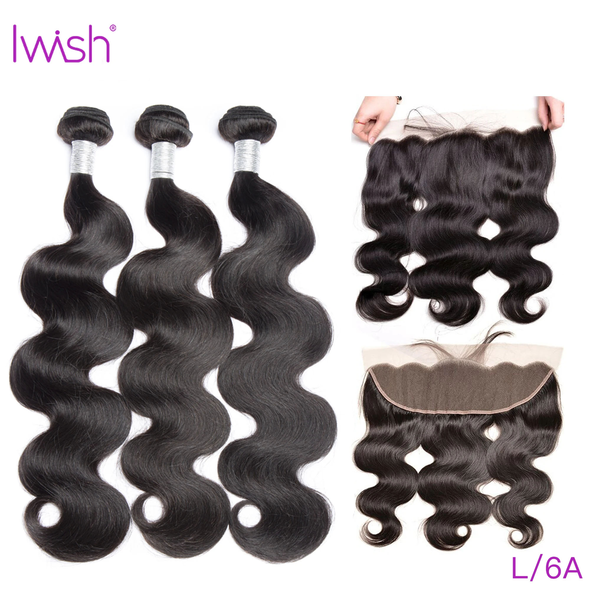 Объемные волнистые пряди с фронтальной связкой Iwish с закрытием Remy с низким коэффициентом бразильские волосы плетение 3 пучка с фронтальной