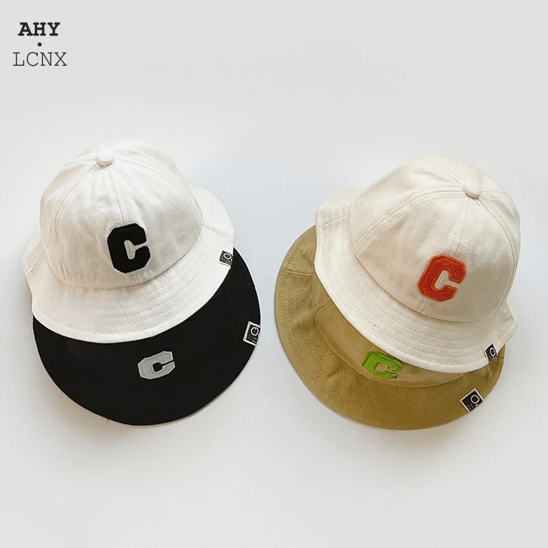 

Корейская весенне-осенняя шляпа-ведро для маленьких мальчиков и девочек, модные детские шапки с вышивкой буквы C, Панамские солнцезащитные ...