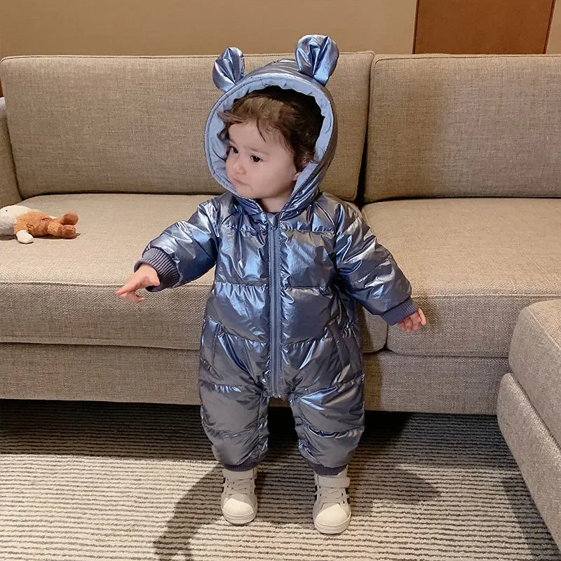 

0-3T Baby Winter Plus Velvet Thick Waterproof Clothes Girl Romper Warm Jumpsuit Overalls Hooded Outerwear Snowsuit Boy Overalls