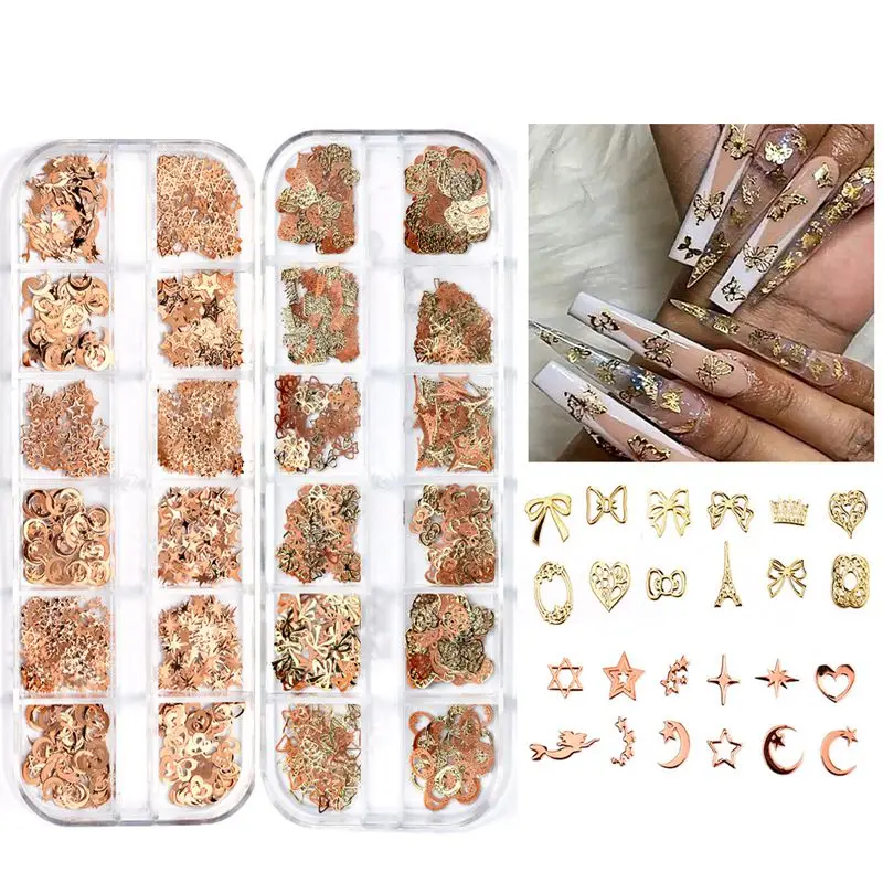 

12 Grids Rose Gold Silver Mix Nail Art Glitter Sequins DIY Sparkly Paillette Tips Charm Pigment Flakes Gel Nail Decorations