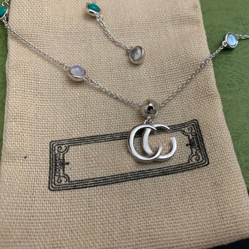 

Ag925 Sterling Silver Pink Turquoise Vintage Necklace Luxury Fashion Brand Men And Women Couple Pendant Original Exquisite Gift