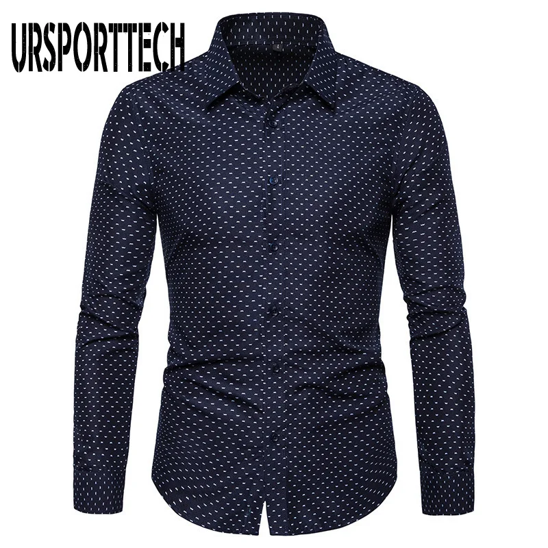 URSPORTTECH Men Shirt Plus Size M-5XL Long Sleeve Print Shirt Men Blouse Tops Shirt Office Business Casual Slim Fit Clothing