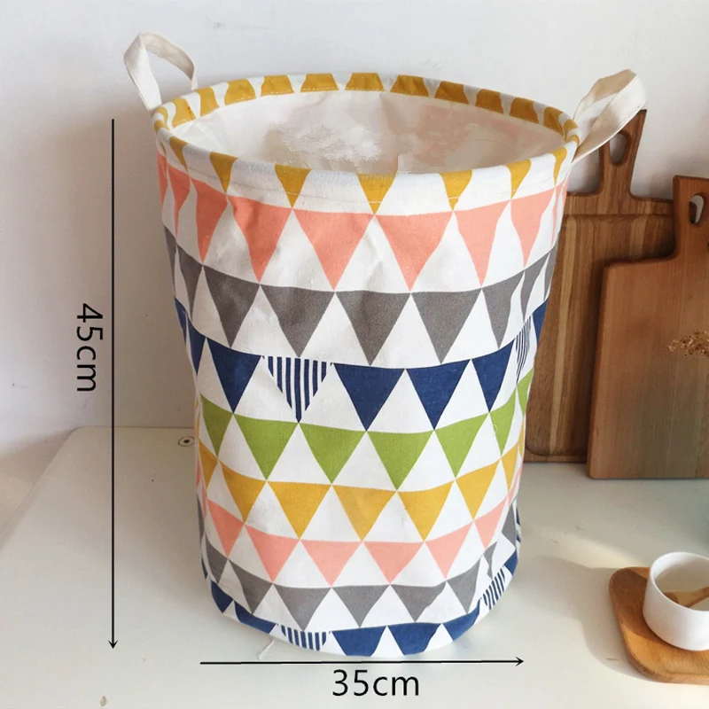 Семья круглый всякой всячины хранения из хлопко-льняной ткани корзина для