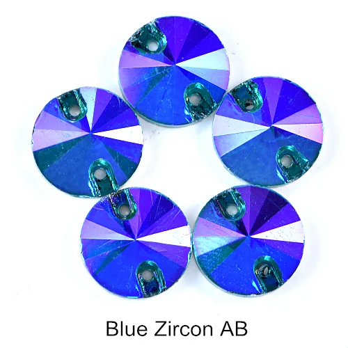 Blue Zircon Красочные стразы круглые пришивные стразы с плоской задней стороной круглый стакан Rivoli стразы Украшения для свадебного платья E7050 - Цвет: Blue Zircon