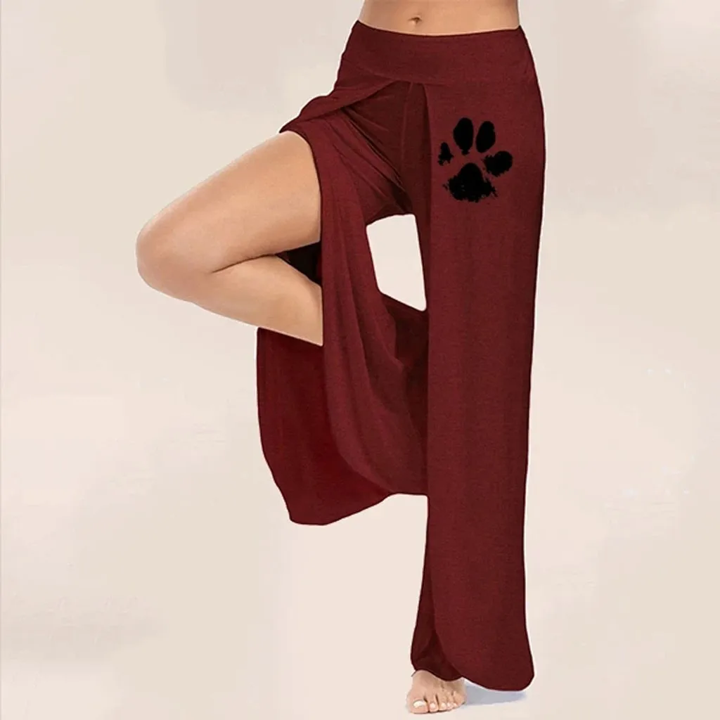 Женские повседневные брюки с принтом собаки широкие Боковым Разрезом и