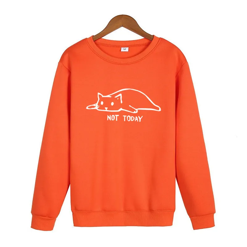 NOT TODAY Printed Sweatshirts Men 2020 Autumn Winter Fleece Warm Pullover Male Lazy Cat Funny Men's Hoodie Hipster |