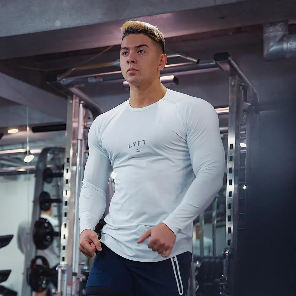 2021 фитнес тонкий бодибилдинг с длинным рукавом мужские компрессионные футболки
