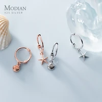 modian new 925 sterling silver luxury starfish shell asymmetric hoop earring for women simple wedding earring fine jewelry gift