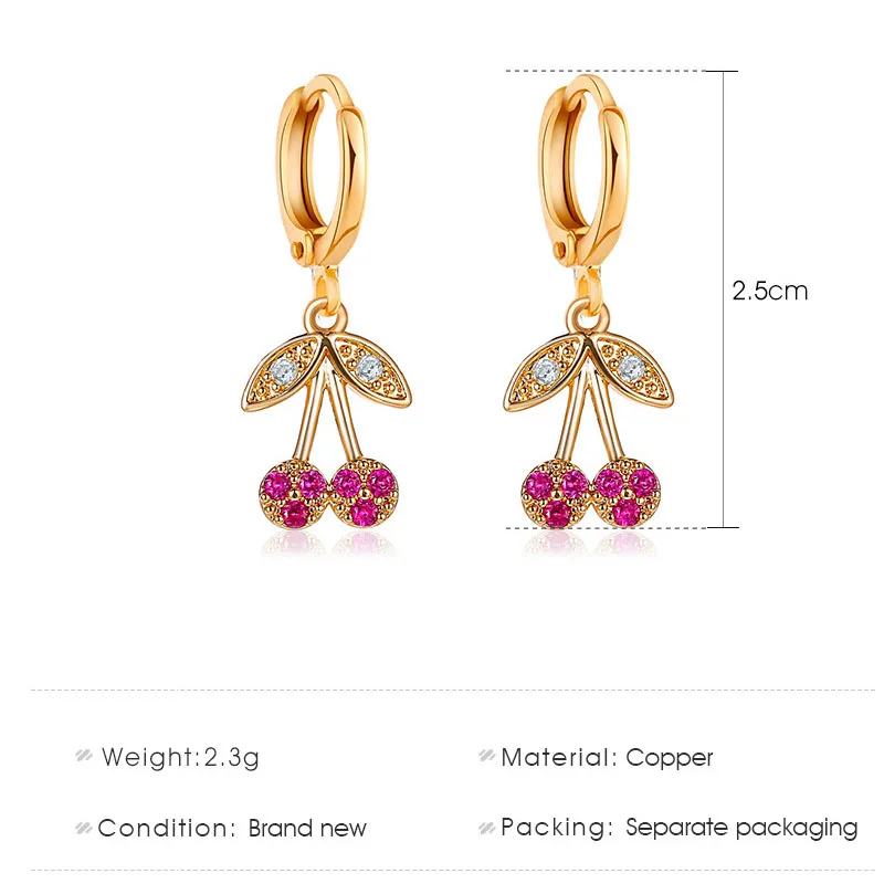 

Classic Crystal Cherry Drop Dangle Earrings for Women Gold Color Statement Earrings Party Jewelry Long Earrings
