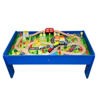 90pcs children wooden toys game table roller coaster track small train interactive puzzle set baby kids gift large playground