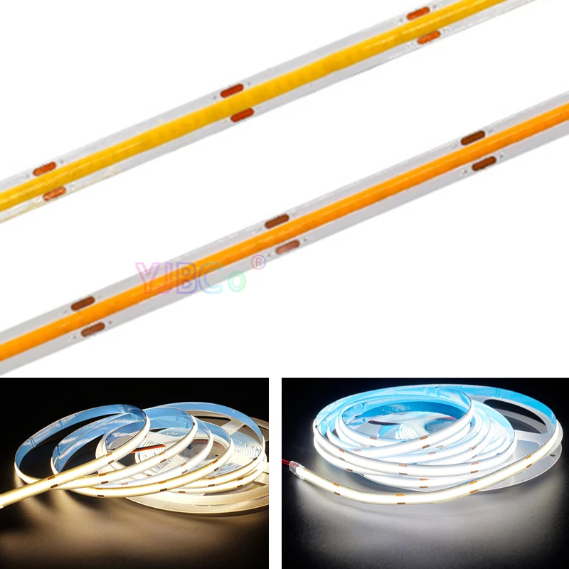 

5m COB LED Strip 8mm DC12V/24V 8mm High Density Flexible FOB COB Led Lights 384/528 LEDs/m White/Warm White Linear Dimmable