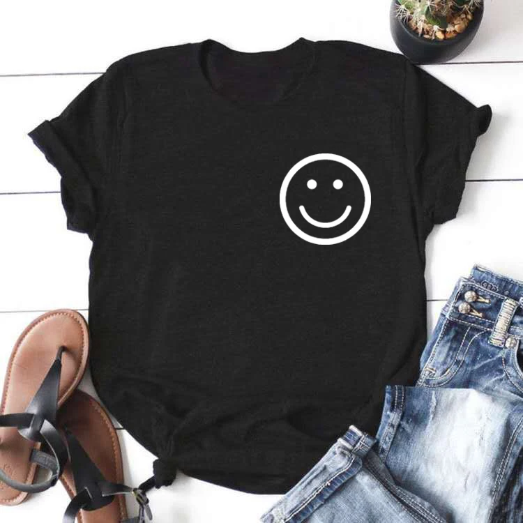 Женский топ свободная Camiseta Mujer забавная футболка со смайликом женские футболки с