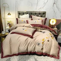New Luxury White Gray  Embroidery  Long Staple Silky Soft Bedding Set Duvet Cover Bed sheet Bed Linen Pillowcases