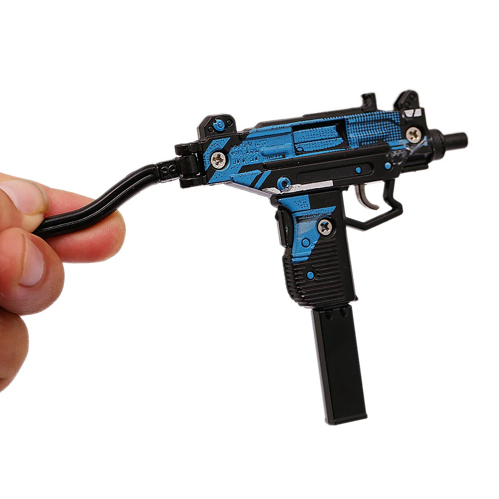 blue Новая игра PUBG CS GO брелоки в виде оружия Uzi-Gun крест подвеска брелок складной пистолет Модель брелок для ключей на цепочке ювелирные изделия сувенирный подарок для женщин - Цвет: blue
