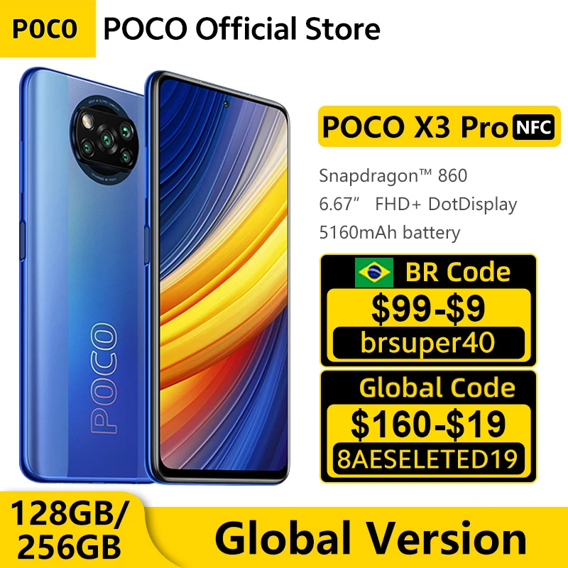 Смартфон глобальная версия POCO X3 Pro, 128 ГБ/256 ГБ, Snapdragon 860, NFC, 6,67 дюйма, 120 Гц, Dot Display, 5160 мАч, 33 Вт, зарядка, Quad AI камера | Мобильные телефоны и аксессуары | АлиЭкспресс