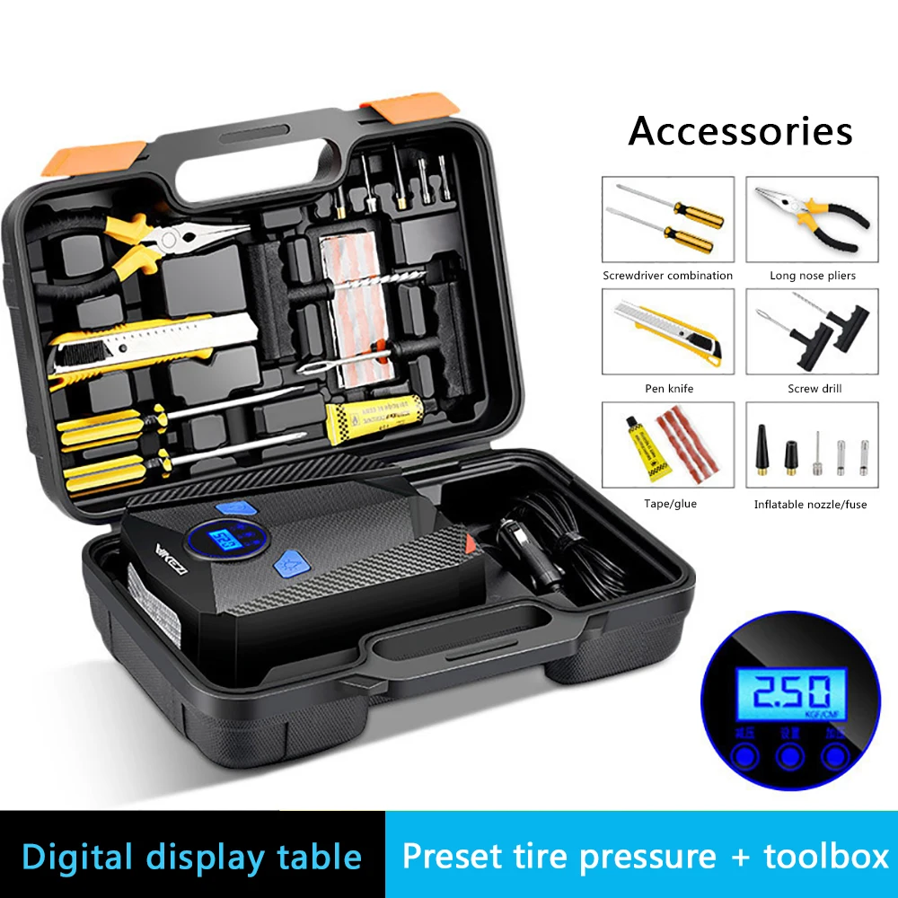 

Car Air Compressor Tire Inflator 12V Multifunctional Auto Digital Air Pump with Led Light for Car Bicycle Motorcycle