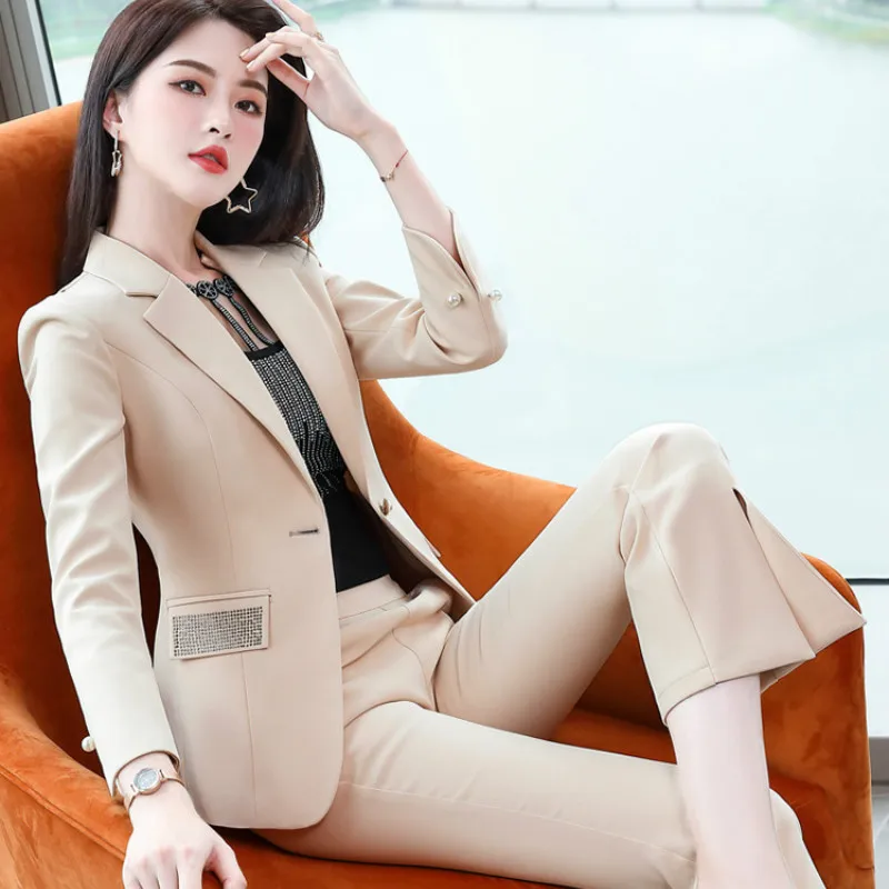 Autumn and Winter High Quality Women's Pants Suits Two-piece Suit Slim Ladies Jacket Fashion Trousers Business Wear Female