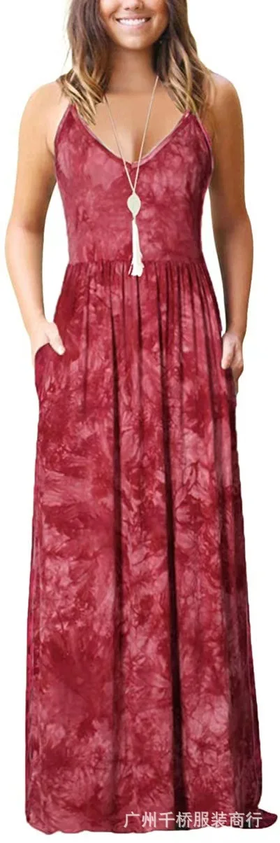 

Summer Beach Boho Sexy Women's Dresses Solid Black Deep V-neck High Waist Lace Sling Split Dress Ankle-Length Dress Beachwear