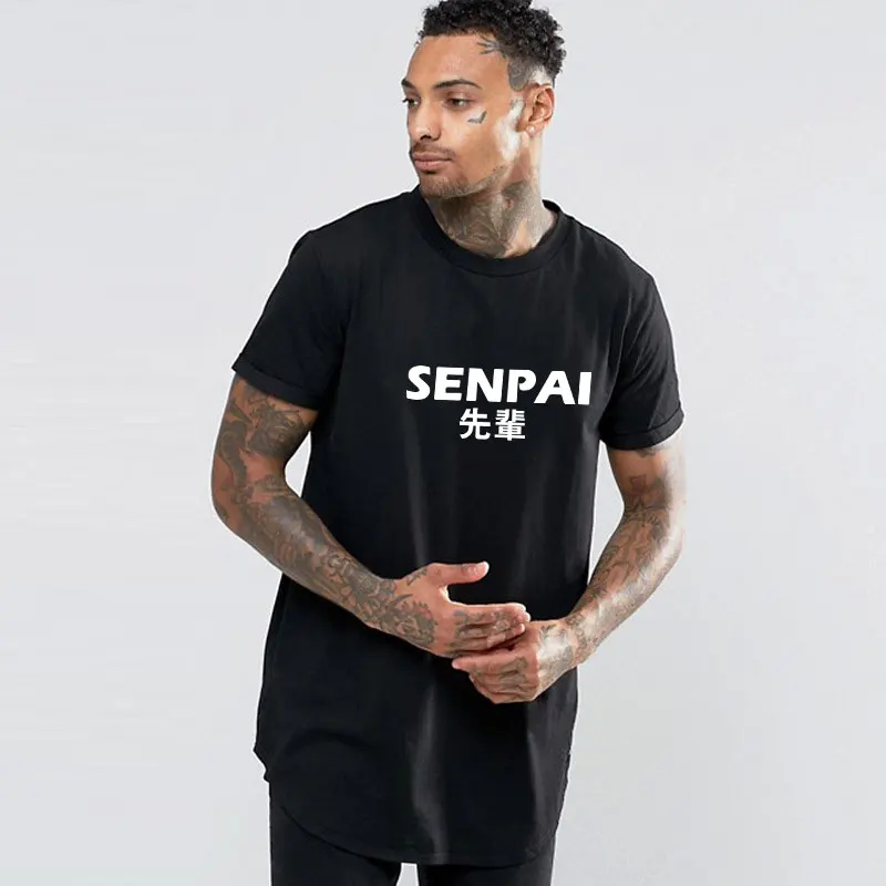 Летняя Японская уличная футболка с круглым подолом надписью SENPAI мужская