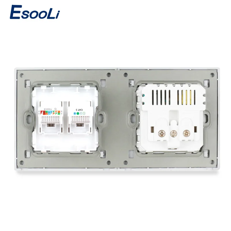 Esooli алюминиевая панель ЕС розетка с 2 USB + RJ11 телефонный разъем RJ45 данных