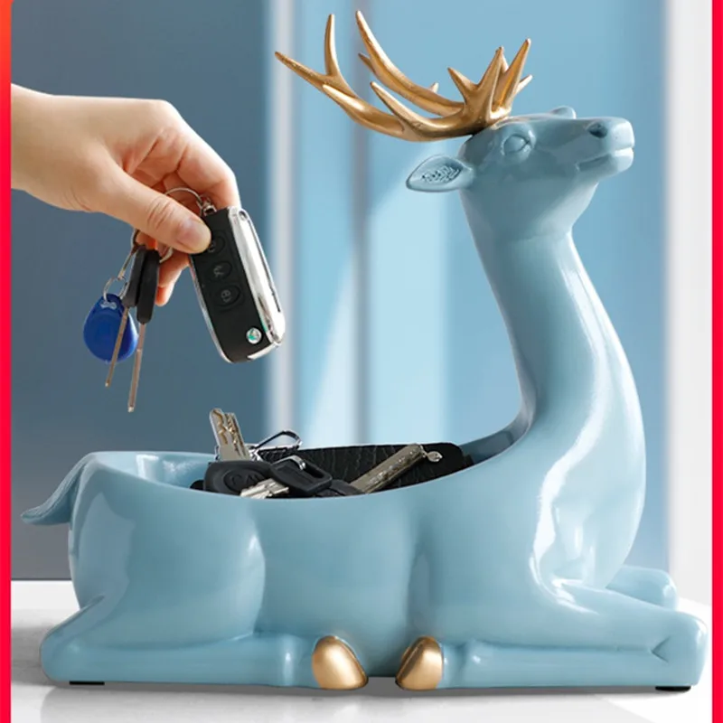 

Moden Lucky Deer Figures Cute Animal Storage Bowl Ornament Candy Box Creative Key Elephant Storage Box Home Decoration WR17