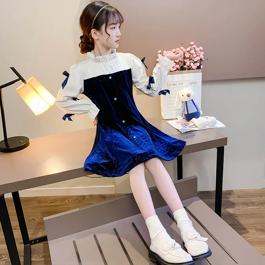 Платья для девочек осенне-зимнее платье вечернее в стиле пэчворк детей детские