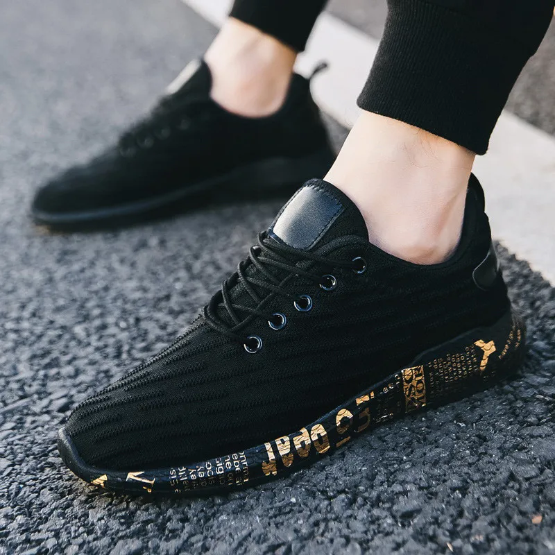 

Кроссовки мужские сетчатые, эластичные дышащие вязаные, повседневная обувь, на шнуровке, черные/серые