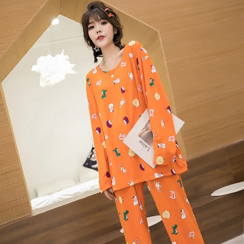 Plus Size 8XL 10XL bust 150cm Women Pajamas Sets Oversized Long Sleeve Top and Pants Sleepwear Suit Home Women Female Sleepwear