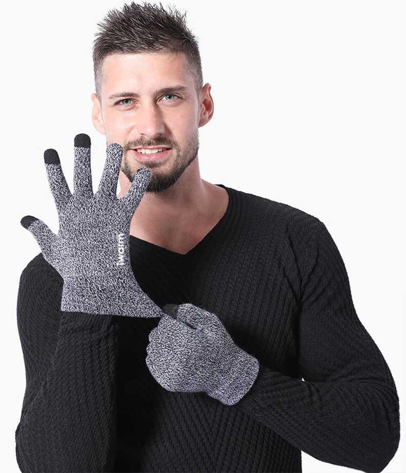 Зимние мужские и женские вязаные перчатки Lover Touch Screen варежки утепленные