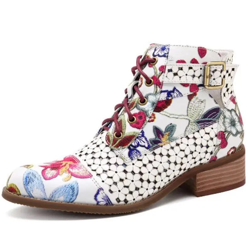 Женские ботинки Сезон осень зима Новинка короткие с цветочным принтом Ботинки