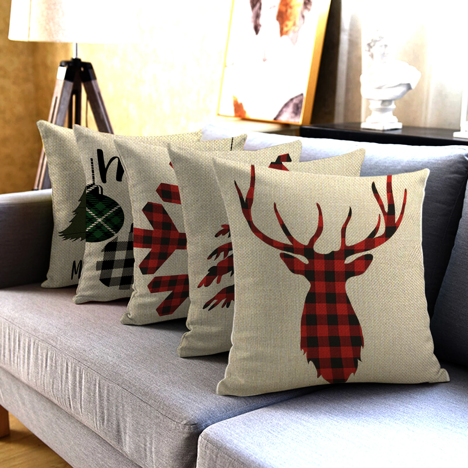 

Christmas Pillow Covers Xmas Decorative Farmhouse Buffalo Check Throw Pillowcase Winter Holiday Cushion Case for Home Decoration