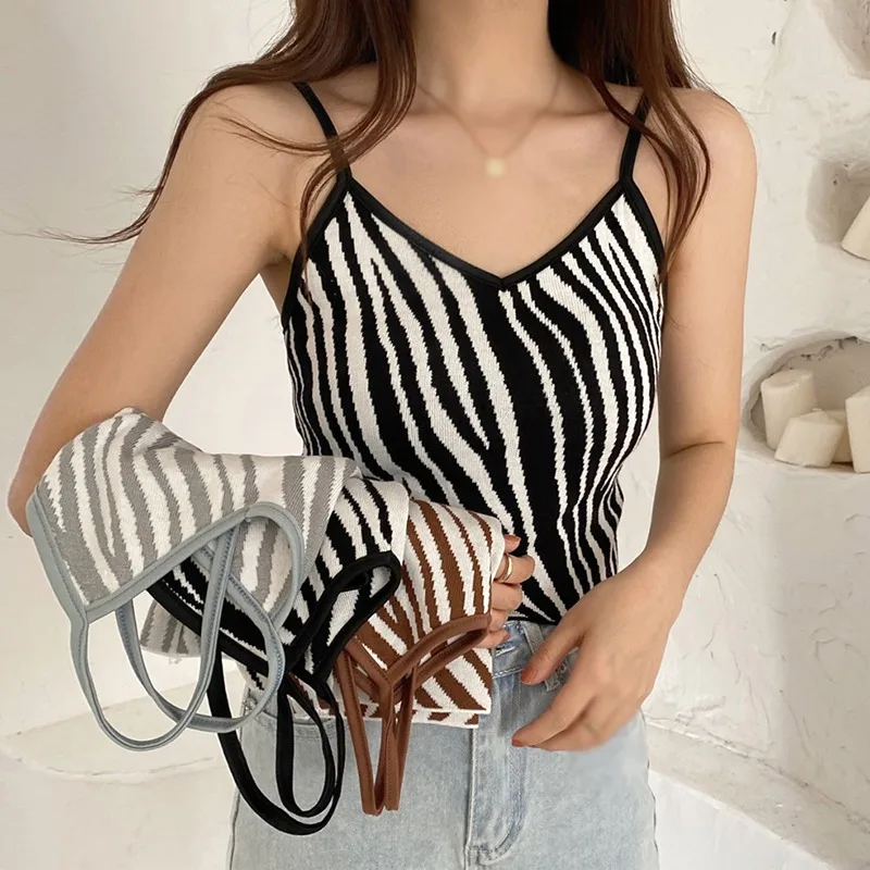 

Sexy Tank Top Zebra pattern Halter Crop Tops Women Summer Backless Camisole Fashion Casual Tube Female Sleeveless Cropped Vest